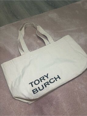 Tory Burch Cream Canvas Logo Tote